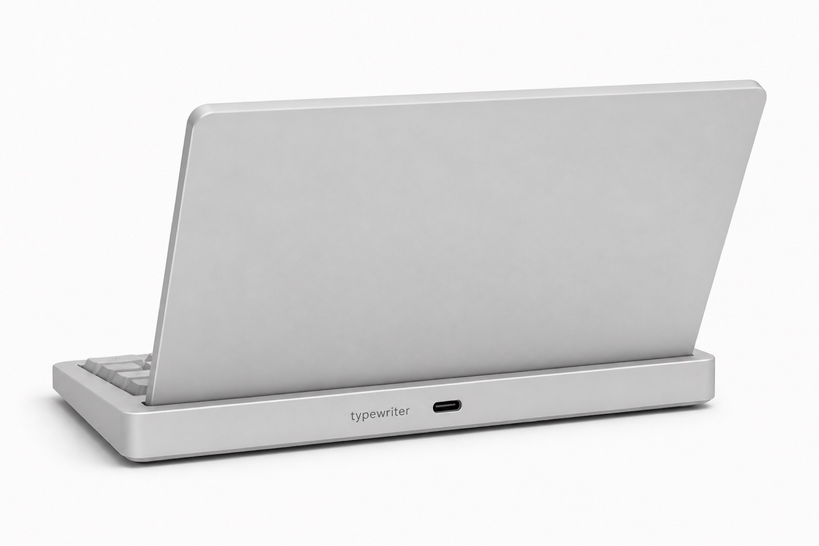 Keyboard charge face — typewriter wordmark centered next to USB-C